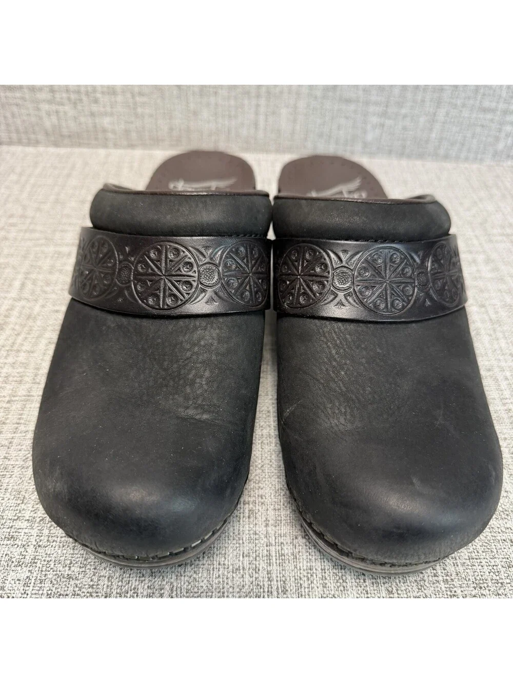 Dansko Shoes Womens Sz 37 Black Leather  Slip On Mule Clogs Saundra Nubuck